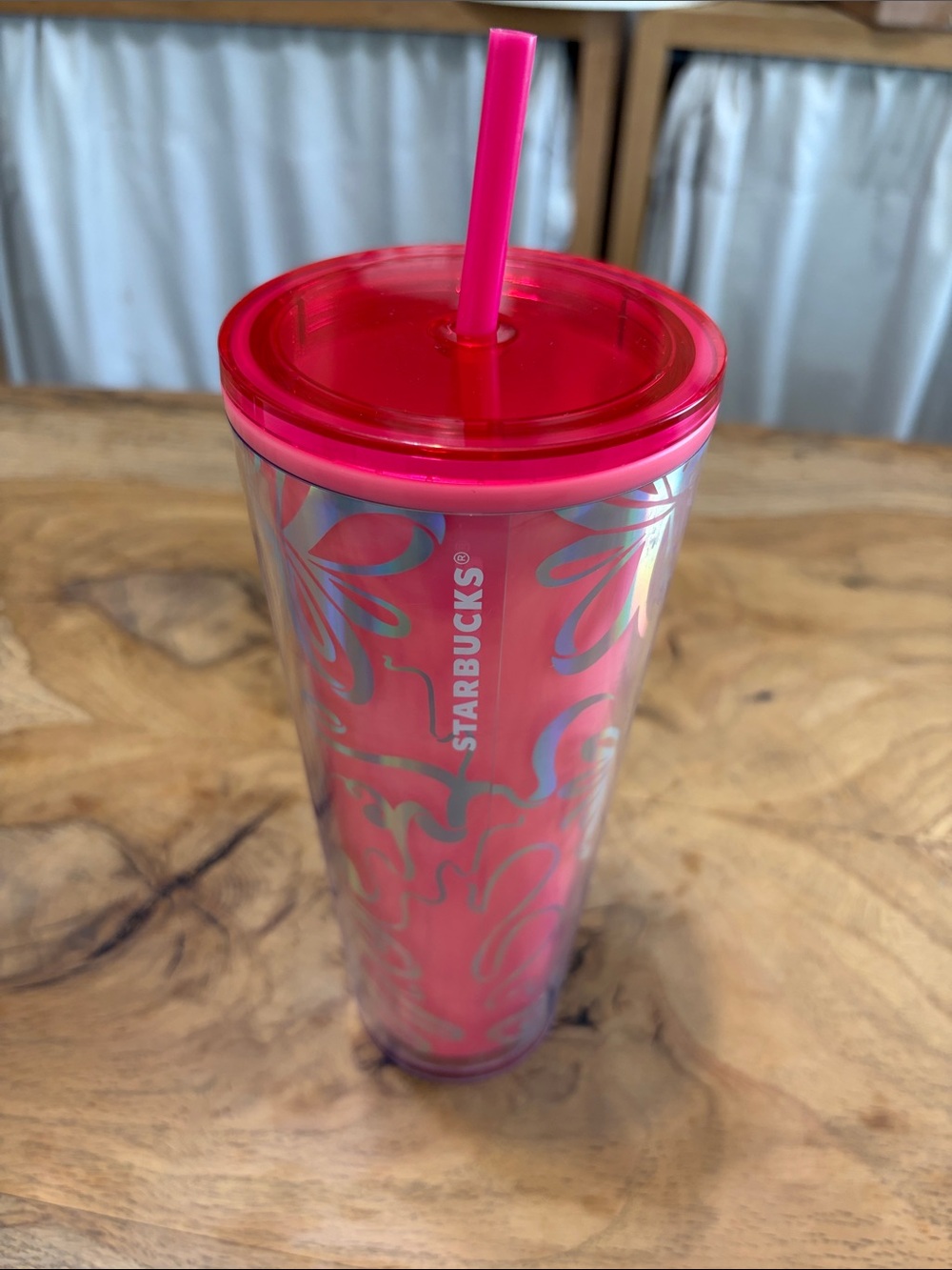 Starbucks Pink Iridescent Floral Tumbler with Straw NWT